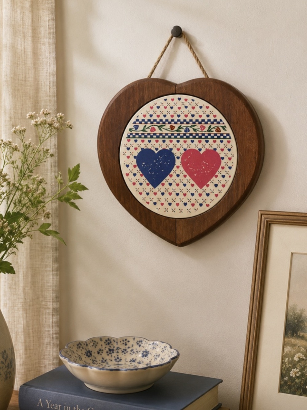 Heart Pattern Ceramic Plate with Blue and Pink Hearts